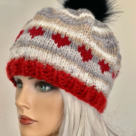 Hand Knits 2 Love Beanie Hat Cap Hearts Designer - Picture 3 of 13